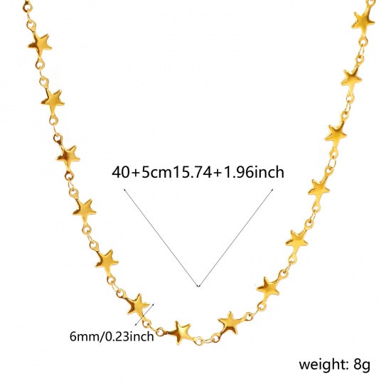Picture of Wholesale Pentagram Star Handmade Link Chain Necklace, 18K Real Gold Plated 304 Stainless Steel, Women's Eco-friendly PVD Waterproof Anti-Tarnish Hypoallergenic Exquisite Stylish Gift Jewelry For Retailer, 40cm(15.7") + 5cm(2") long, Chain Size: 6mm, 1 Piece