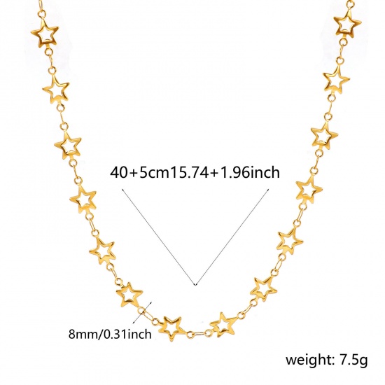 Picture of Wholesale Pentagram Star Hollow Handmade Link Chain Necklace, 18K Real Gold Plated 304 Stainless Steel, Women's Eco-friendly PVD Waterproof Anti-Tarnish Hypoallergenic Exquisite Stylish Gift Jewelry For Retailer, 40cm(15.7") + 5cm(2") long, Chain Size: 8mm, 1 Piece