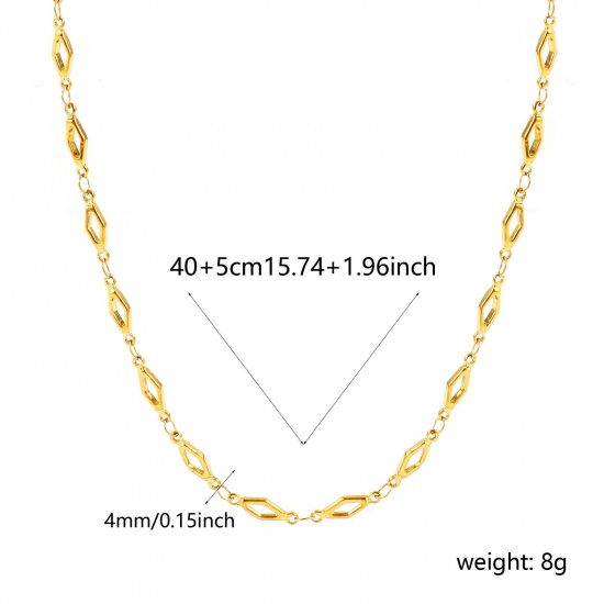 Picture of Wholesale Rhombus Hollow Handmade Link Chain Necklace, 18K Real Gold Plated 304 Stainless Steel, Women's Eco-friendly PVD Waterproof Anti-Tarnish Hypoallergenic Exquisite Stylish Gift Jewelry For Retailer, 40cm(15.7") + 5cm(2") long, Chain Size: 4mm, 1 Piece