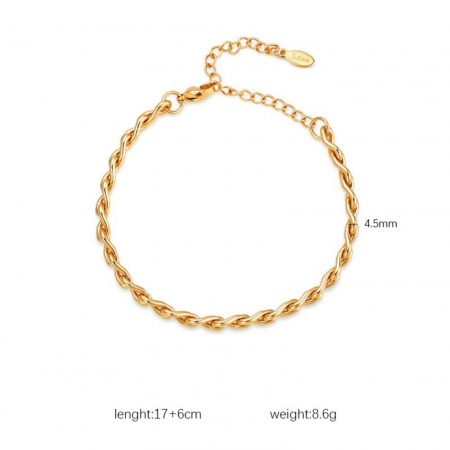 Imagen de Pulseras Al Por Mayor, Cadena de Trenzada Chapado en Oro de 18K 304 Acero Inoxidable, Mujeres Respetuoso del Medio Ambiente Exquisito Elegante Regalo Joyería Para Minorista, 17cm + 6cm longitud, 1 Unidad