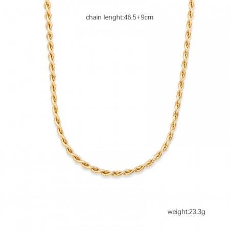 Imagen de Collares Al Por Mayor, Cadena de Trenzada Chapado en Oro de 18K 304 Acero Inoxidable, Mujeres Respetuoso del Medio Ambiente Exquisito Elegante Regalo Joyería Para Minorista, 46.5cm + 9cm longitud, 1 Unidad