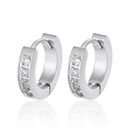 Imagen de Exquisito Retro Aros De Aro Abrazador Al Por Mayor, Transparente Rhinestone Tono de Plata 304 Acero Inoxidable, Mujeres Respetuoso del Medio Ambiente Regalo Suministro de Joyería, 13mm x 3mm, 1 Par