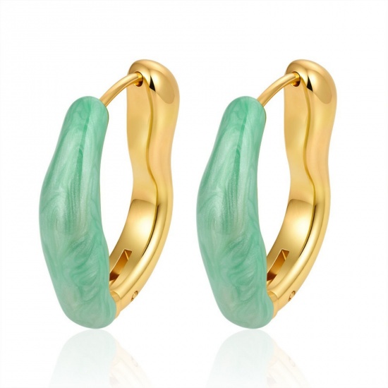 Immagine di Elegante Retrò Orecchini Circolari All'Ingrosso, Irregolare Verde Smalto Placcato Oro 18K 304 Acciaio Inossidabile, Donne Ecologico Regalo Fornitura di Gioielli, 25.5mm x 21mm, 1 Paio