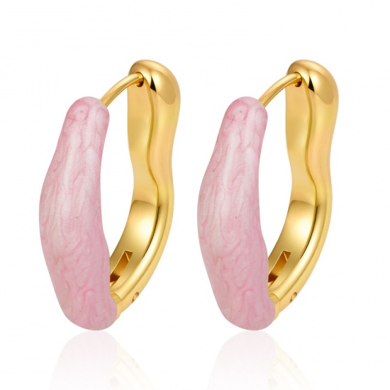 Immagine di Elegante Retrò Orecchini Circolari All'Ingrosso, Irregolare Rosa Smalto Placcato Oro 18K 304 Acciaio Inossidabile, Donne Ecologico Regalo Fornitura di Gioielli, 25.5mm x 21mm, 1 Paio