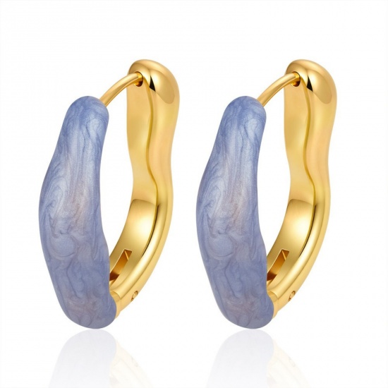 Immagine di Elegante Retrò Orecchini Circolari All'Ingrosso, Irregolare Colore Viola Smalto Placcato Oro 18K 304 Acciaio Inossidabile, Donne Ecologico Regalo Fornitura di Gioielli, 25.5mm x 21mm, 1 Paio