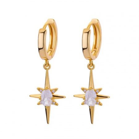 Picture of Wholesale Exquisite Stylish Hoop Earrings, Star Clear Rhinestone 18K Gold Plated 304 Stainless Steel, Women's Vacuum Plating Gift Jewelry Supply, 30mm x 12mm, 1 Pair