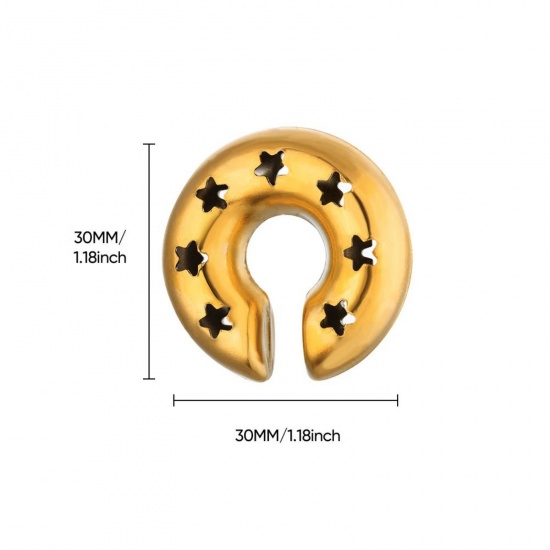 Immagine di Squisito Elegante Orecchino All'Ingrosso, Frittella Dolce Stella Placcato Oro 18K 304 Acciaio Inossidabile, Donne Placcatura Sottovuoto Regalo Fornitura di Gioielli, 30mm x 30mm, 1 Paio