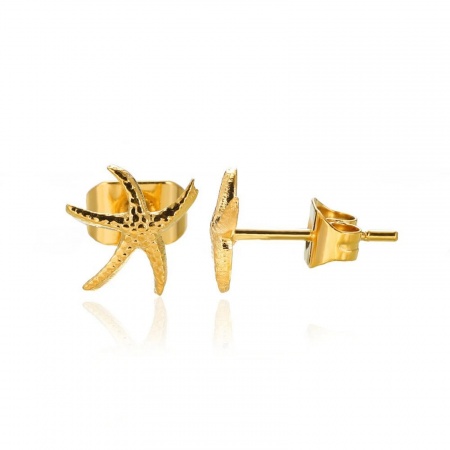 Picture of Wholesale Exquisite Stylish Ear Post Stud Earrings, Star Fish 18K Gold Plated 304 Stainless Steel, Women's Vacuum Plating Gift Jewelry Supply, 12mm x 11mm, 1 Pair