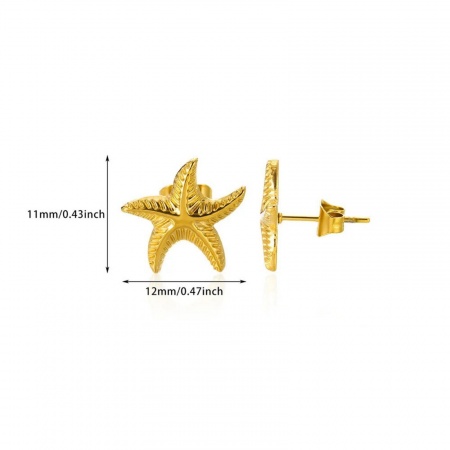 Picture of Wholesale Exquisite Stylish Ear Post Stud Earrings, Star Fish 18K Gold Plated 304 Stainless Steel, Women's Vacuum Plating Gift Jewelry Supply, 12mm x 11mm, 1 Pair