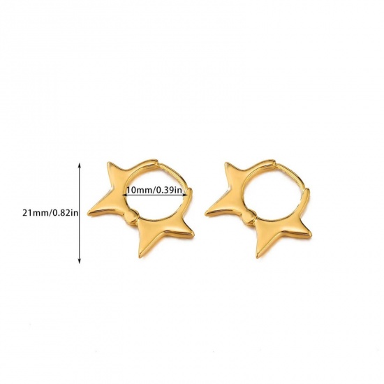 Immagine di Squisito Elegante Orecchini Circolari All'Ingrosso, Stella a Cinque Punte Placcato Oro 18K 304 Acciaio Inossidabile, Donne Placcatura Sottovuoto Regalo Fornitura di Gioielli, 21mm x 21mm, 1 Paio