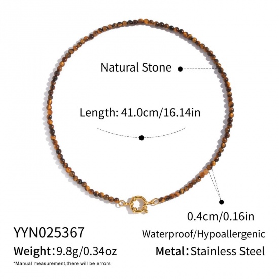 Immagine di Marrone Collana di Perline All'Ingrosso, Placcato Oro 18K 304 Acciaio Inossidabile & Gemma, Donne PVD Ecologica Retrò Boemia Regalo Gioielli Per Rivenditore, 41cm Lunghezza, 1 Pz