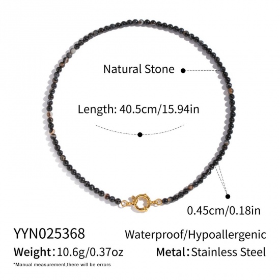 Immagine di Nero Collana di Perline All'Ingrosso, Placcato Oro 18K 304 Acciaio Inossidabile & Gemma, Donne PVD Ecologica Retrò Boemia Regalo Gioielli Per Rivenditore, 40.5cm Lunghezza, 1 Pz