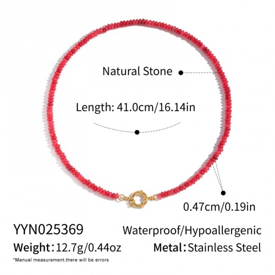 Immagine di Rosso Collana di Perline All'Ingrosso, Placcato Oro 18K 304 Acciaio Inossidabile & Gemma, Donne PVD Ecologica Retrò Boemia Regalo Gioielli Per Rivenditore, 41cm Lunghezza, 1 Pz