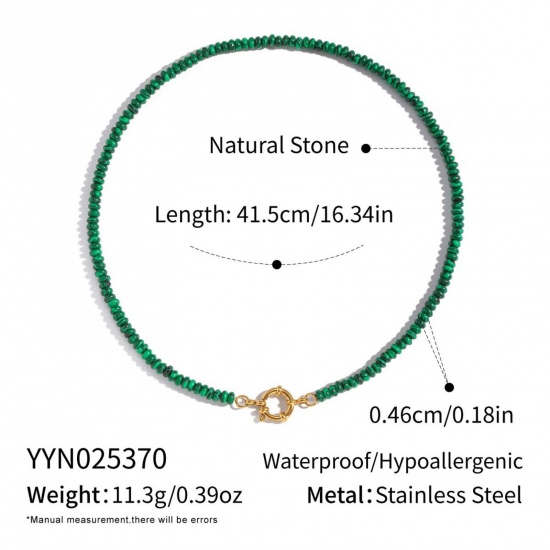 Immagine di Verde Collana di Perline All'Ingrosso, Placcato Oro 18K 304 Acciaio Inossidabile & Gemma, Donne PVD Ecologica Retrò Boemia Regalo Gioielli Per Rivenditore, 41.5cm Lunghezza, 1 Pz