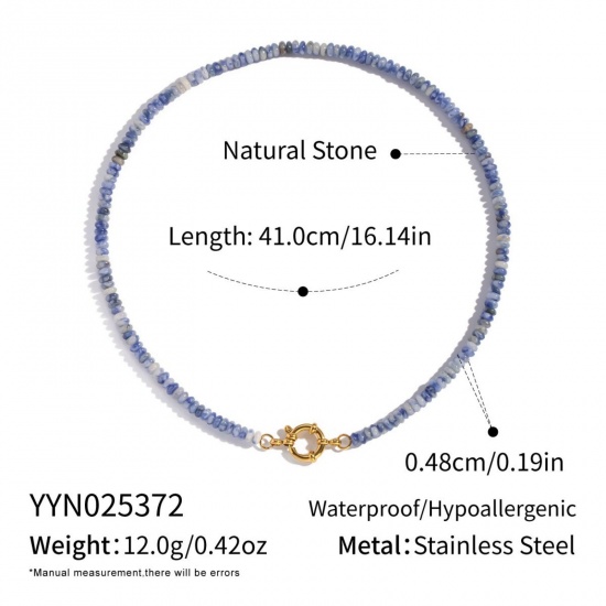 Immagine di Blu Collana di Perline All'Ingrosso, Placcato Oro 18K 304 Acciaio Inossidabile & Gemma, Donne PVD Ecologica Retrò Boemia Regalo Gioielli Per Rivenditore, 41cm Lunghezza, 1 Pz
