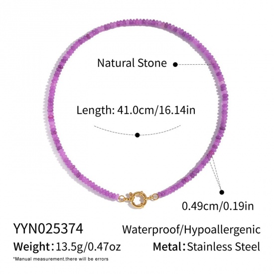 Immagine di Violetto Collana di Perline All'Ingrosso, Placcato Oro 18K 304 Acciaio Inossidabile & Gemma, Donne PVD Ecologica Retrò Boemia Regalo Gioielli Per Rivenditore, 41cm Lunghezza, 1 Pz
