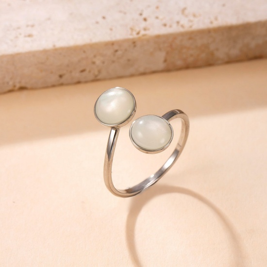 Immagine di Donne Regalo Bianco Aperto Regolabile Anello All'Ingrosso, Tono Argento 304 Acciaio Inossidabile & Gemma, Ecologico Squisito Retrò Fornitura di Gioielli, 18mm (taglia di US: 7.75), 1 Pz