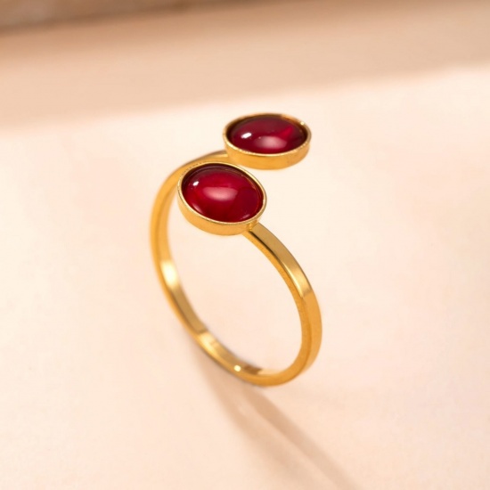 Immagine di Donne Regalo Rosso Aperto Regolabile Anello All'Ingrosso, Placcato Oro 18K 304 Acciaio Inossidabile & Gemma, Placcatura Sottovuoto Squisito Retrò Fornitura di Gioielli, 18mm (taglia di US: 7.75), 1 Pz
