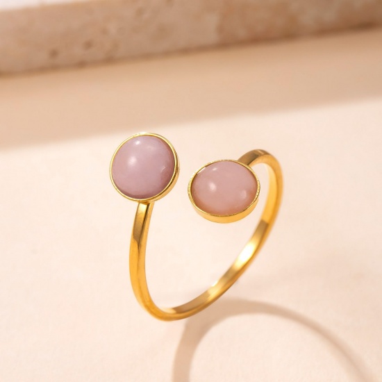 Immagine di Donne Regalo Rosa Aperto Regolabile Anello All'Ingrosso, Placcato Oro 18K 304 Acciaio Inossidabile & Gemma, Placcatura Sottovuoto Squisito Retrò Fornitura di Gioielli, 18mm (taglia di US: 7.75), 1 Pz