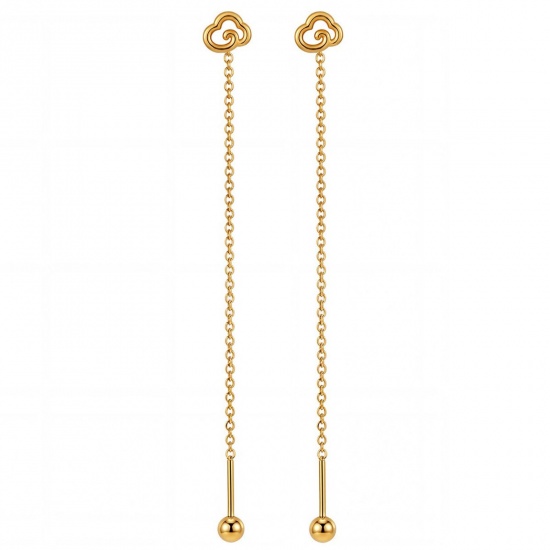 Picture of Wholesale Ins Style Stylish Ear Thread Threader Earrings, Cloud 24K Gold Plated 304 Stainless Steel, Women's Eco-friendly Gift Jewelry Supply, 8cm, 1 Pair