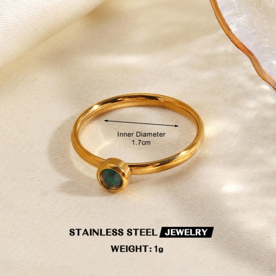 Immagine di Donne Regalo Verde Non Regolabile Anello All'Ingrosso, Placcato Oro 18K 304 Acciaio Inossidabile & Gemma, PVD Ecologica Stile Ins Elegante Fornitura di Gioielli, 18mm (taglia di US: 7.75), 1 Pz