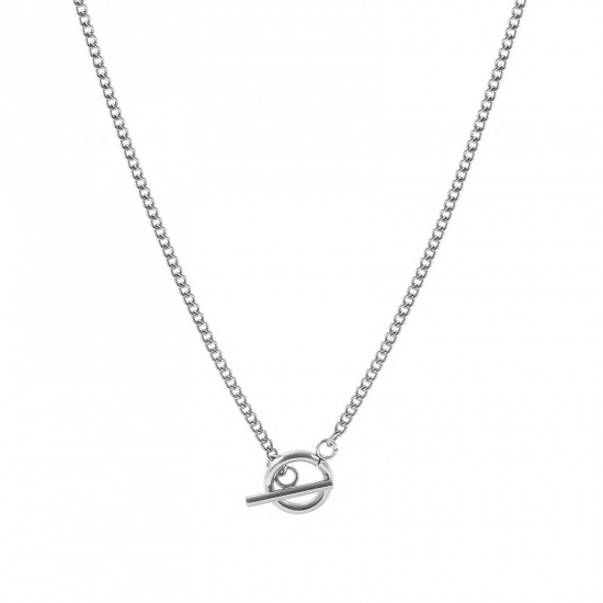 Imagen de Con Cierres de Palanca Collares Al Por Mayor, Cadenas de Curb Tono de Plata 304 Acero Inoxidable, Unisex Respetuoso del Medio Ambiente Sencillo Hip Hop Regalo Joyería Para Minorista, 45cm longitud, Tamaño de la Cadena: 2.2mm, 1 Unidad