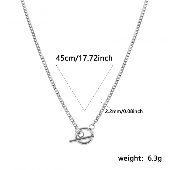 Imagen de Con Cierres de Palanca Collares Al Por Mayor, Cadenas de Curb Tono de Plata 304 Acero Inoxidable, Unisex Respetuoso del Medio Ambiente Sencillo Hip Hop Regalo Joyería Para Minorista, 45cm longitud, Tamaño de la Cadena: 2.2mm, 1 Unidad