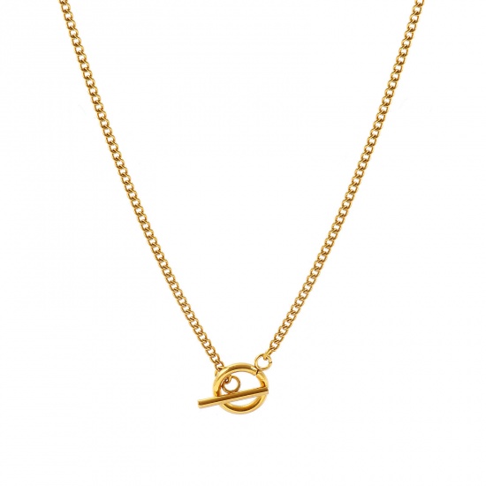 Imagen de Con Cierres de Palanca Collares Al Por Mayor, Cadenas de Curb 18K Oro Real Chapado 304 Acero Inoxidable, Unisex PVD Ecológico Sencillo Hip Hop Regalo Joyería Para Minorista, 45cm longitud, Tamaño de la Cadena: 2.2mm, 1 Unidad