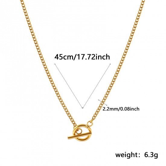 Imagen de Con Cierres de Palanca Collares Al Por Mayor, Cadenas de Curb 18K Oro Real Chapado 304 Acero Inoxidable, Unisex PVD Ecológico Sencillo Hip Hop Regalo Joyería Para Minorista, 45cm longitud, Tamaño de la Cadena: 2.2mm, 1 Unidad