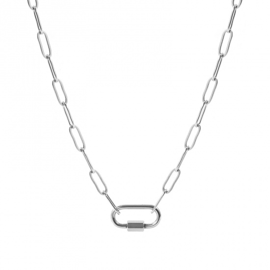 Imagen de Con Cierres de Tornillo Collar Porta Colgante Al Por Mayor, Catena di Fermagli Tono de Plata 304 Acero Inoxidable, Unisex Respetuoso del Medio Ambiente Sencillo Hip Hop Regalo Joyería Para Minorista, 44.5cm longitud, Tamaño de la Cadena: 4mm, 1 Unidad