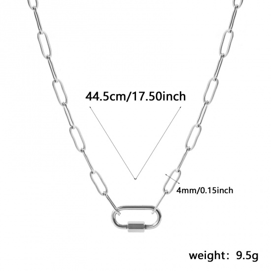 Imagen de Con Cierres de Tornillo Collar Porta Colgante Al Por Mayor, Catena di Fermagli Tono de Plata 304 Acero Inoxidable, Unisex Respetuoso del Medio Ambiente Sencillo Hip Hop Regalo Joyería Para Minorista, 44.5cm longitud, Tamaño de la Cadena: 4mm, 1 Unidad