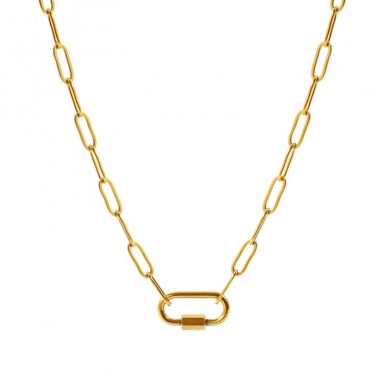 Imagen de Con Cierres de Tornillo Collar Porta Colgante Al Por Mayor, Catena di Fermagli 18K Oro Real Chapado 304 Acero Inoxidable, Unisex PVD Ecológico Sencillo Hip Hop Regalo Joyería Para Minorista, 44.5cm longitud, Tamaño de la Cadena: 4mm, 1 Unidad