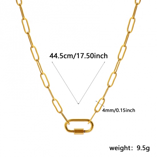Imagen de Con Cierres de Tornillo Collar Porta Colgante Al Por Mayor, Catena di Fermagli 18K Oro Real Chapado 304 Acero Inoxidable, Unisex PVD Ecológico Sencillo Hip Hop Regalo Joyería Para Minorista, 44.5cm longitud, Tamaño de la Cadena: 4mm, 1 Unidad