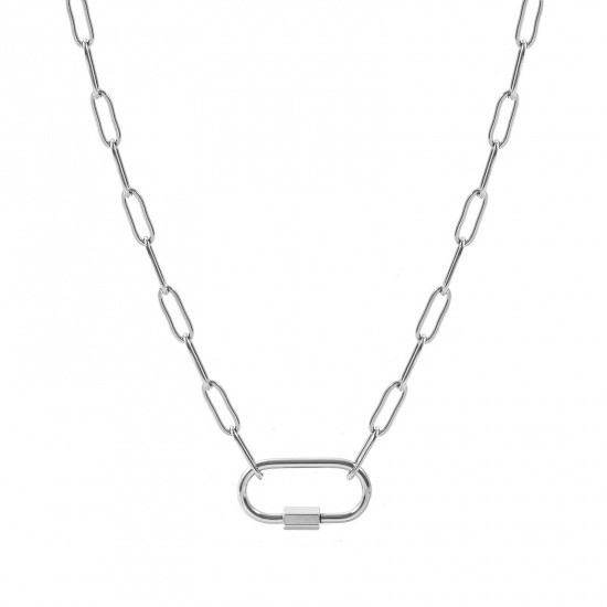 Imagen de Con Cierres de Tornillo Collar Porta Colgante Al Por Mayor, Catena di Fermagli Tono de Plata 304 Acero Inoxidable, Unisex Respetuoso del Medio Ambiente Sencillo Hip Hop Regalo Joyería Para Minorista, 45cm longitud, Tamaño de la Cadena: 4mm, 1 Unidad