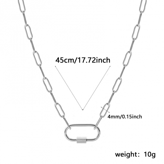 Imagen de Con Cierres de Tornillo Collar Porta Colgante Al Por Mayor, Catena di Fermagli Tono de Plata 304 Acero Inoxidable, Unisex Respetuoso del Medio Ambiente Sencillo Hip Hop Regalo Joyería Para Minorista, 45cm longitud, Tamaño de la Cadena: 4mm, 1 Unidad