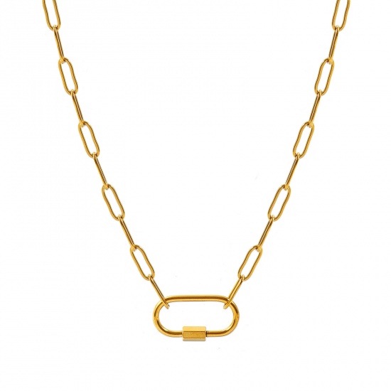 Imagen de Con Cierres de Tornillo Collar Porta Colgante Al Por Mayor, Catena di Fermagli 18K Oro Real Chapado 304 Acero Inoxidable, Unisex PVD Ecológico Sencillo Hip Hop Regalo Joyería Para Minorista, 45cm longitud, Tamaño de la Cadena: 4mm, 1 Unidad