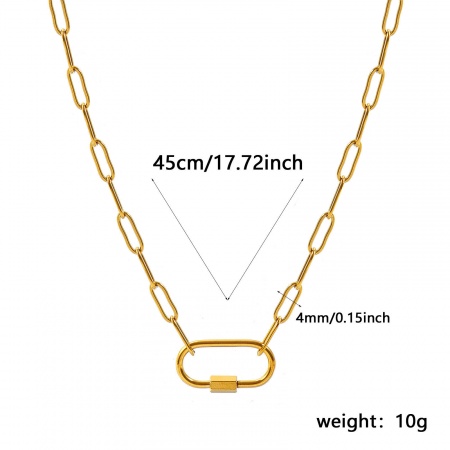 卸売り 螺栓付き ペーパークリップチェーン ペンダントホルダーネックレス、 18Kリアルゴールドメッキ 304ステンレス鋼、 ユニセックス エコフレンドリー PVD シンプル ヒップホップ プレゼント小売宝飾 45cm長さ、 チェーンサイズ: 4mm、 1 本 の画像