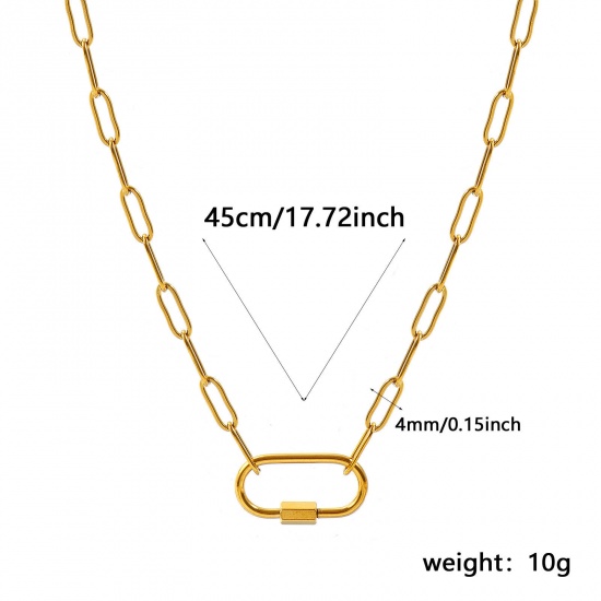 Imagen de Con Cierres de Tornillo Collar Porta Colgante Al Por Mayor, Catena di Fermagli 18K Oro Real Chapado 304 Acero Inoxidable, Unisex PVD Ecológico Sencillo Hip Hop Regalo Joyería Para Minorista, 45cm longitud, Tamaño de la Cadena: 4mm, 1 Unidad