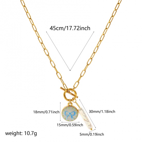卸売り ペンダントネックレス、 18Kリアルゴールドメッキ 304ステンレス鋼+天然パール ペーパークリップチェーン、 レディース エコフレンドリー PVD 防水 耐変色性の 低アレルギー性の 服 ファッション おしゃれ プレゼント小売宝飾 45cm長さ、 1 本 の画像