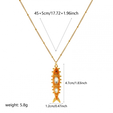 Picture of Wholesale Fish Animal Orange Enamel Clear Rhinestone Pendant Charm Necklace, 18K Real Gold Plated 304 Stainless Steel Curb Link Chain, Women's Eco-friendly PVD Waterproof Anti-Tarnish Hypoallergenic Ocean Jewelry Stylish Gift Jewelry For Retailer, 45cm(17.7") + 5cm(2") long, 1 Piece