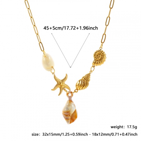 卸売り 巻き貝 白 ペンダントネックレス、 18Kゴールドメッキ 304ステンレス鋼 ユニセックス PVD 海ジュエリー ボヘミア プレゼント小売宝飾 50cm長さ、 1 本 の画像