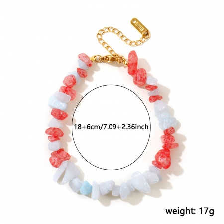 Picture of Wholesale Chip Beads Multicolor Synthetic Stone 304 Stainless Steel Bracelets, 18K Gold Plated Eco-friendly PVD, Women's Pastoral Style Bohemia Boho Gift Jewelry Supply, 18cm(7.1") + 6cm(2.4") long, 1 Piece