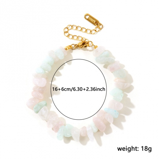 Picture of Wholesale Chip Beads Multicolor Synthetic Stone 304 Stainless Steel Bracelets, 18K Gold Plated Eco-friendly PVD, Women's Pastoral Style Bohemia Boho Gift Jewelry Supply, 16cm(6.3") + 6cm(2.4") long, 1 Piece