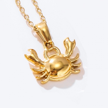 Picture of Wholesale Crab Animal Pendant Charm Necklace, 18K Gold Plated 304 Stainless Steel Link Cable Chain, Women's Eco-friendly PVD Ocean Jewelry Stylish Gift Jewelry For Retailer, 40cm(15.7") + 5cm(2") long, 1 Piece