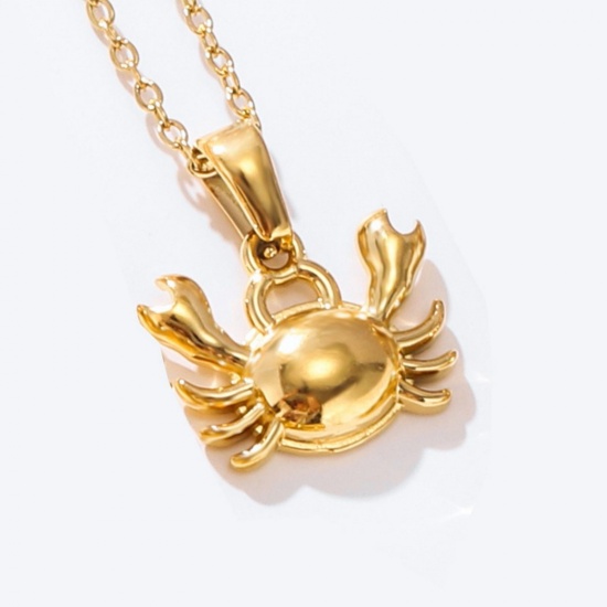 Picture of Wholesale Crab Animal Pendant Charm Necklace, 18K Gold Plated 304 Stainless Steel Link Cable Chain, Women's Eco-friendly PVD Ocean Jewelry Stylish Gift Jewelry For Retailer, 40cm(15.7") + 5cm(2") long, 1 Piece
