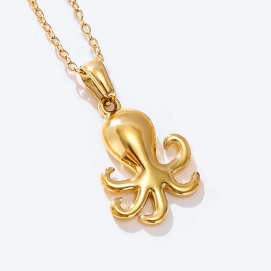 Picture of Wholesale Octopus Pendant Charm Necklace, 18K Gold Plated 304 Stainless Steel Link Cable Chain, Women's Eco-friendly PVD Ocean Jewelry Stylish Gift Jewelry For Retailer, 40cm(15.7") + 5cm(2") long, 1 Piece