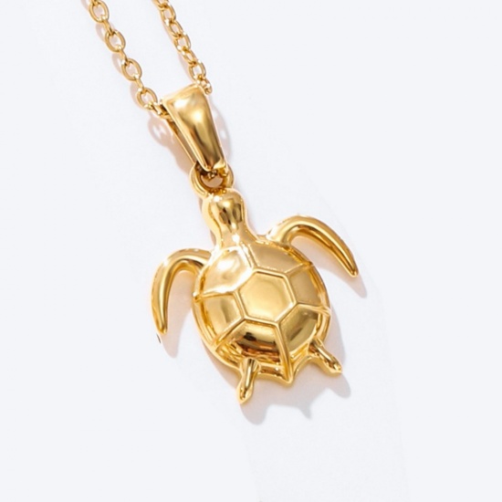 Picture of Wholesale Sea Turtle Animal Pendant Charm Necklace, 18K Gold Plated 304 Stainless Steel Link Cable Chain, Women's Eco-friendly PVD Ocean Jewelry Stylish Gift Jewelry For Retailer, 40cm(15.7") + 5cm(2") long, 1 Piece