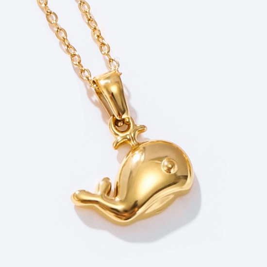 Picture of Wholesale Whale Animal Pendant Charm Necklace, 18K Gold Plated 304 Stainless Steel Link Cable Chain, Women's Eco-friendly PVD Ocean Jewelry Stylish Gift Jewelry For Retailer, 40cm(15.7") + 5cm(2") long, 1 Piece