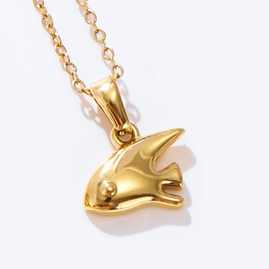 Picture of Wholesale Fish Animal Pendant Charm Necklace, 18K Gold Plated 304 Stainless Steel Link Cable Chain, Women's Eco-friendly PVD Ocean Jewelry Stylish Gift Jewelry For Retailer, 40cm(15.7") + 5cm(2") long, 1 Piece
