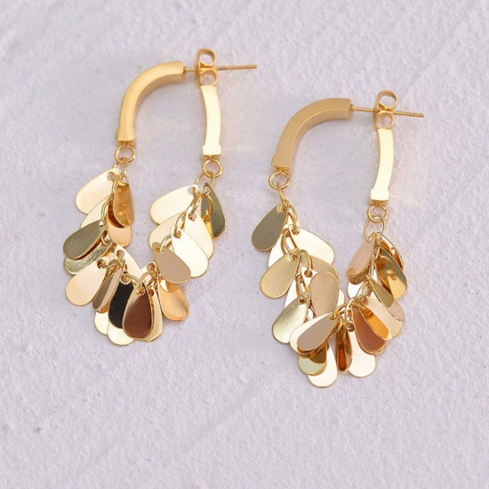 Imagen de Bohemia Elegante Pendientes Al Por Mayor, Chapado en Oro de 18K 304 Acero Inoxidable, Mujeres PVD Ecológico Regalo Suministro de Joyería, 5.2cm, 1 Par